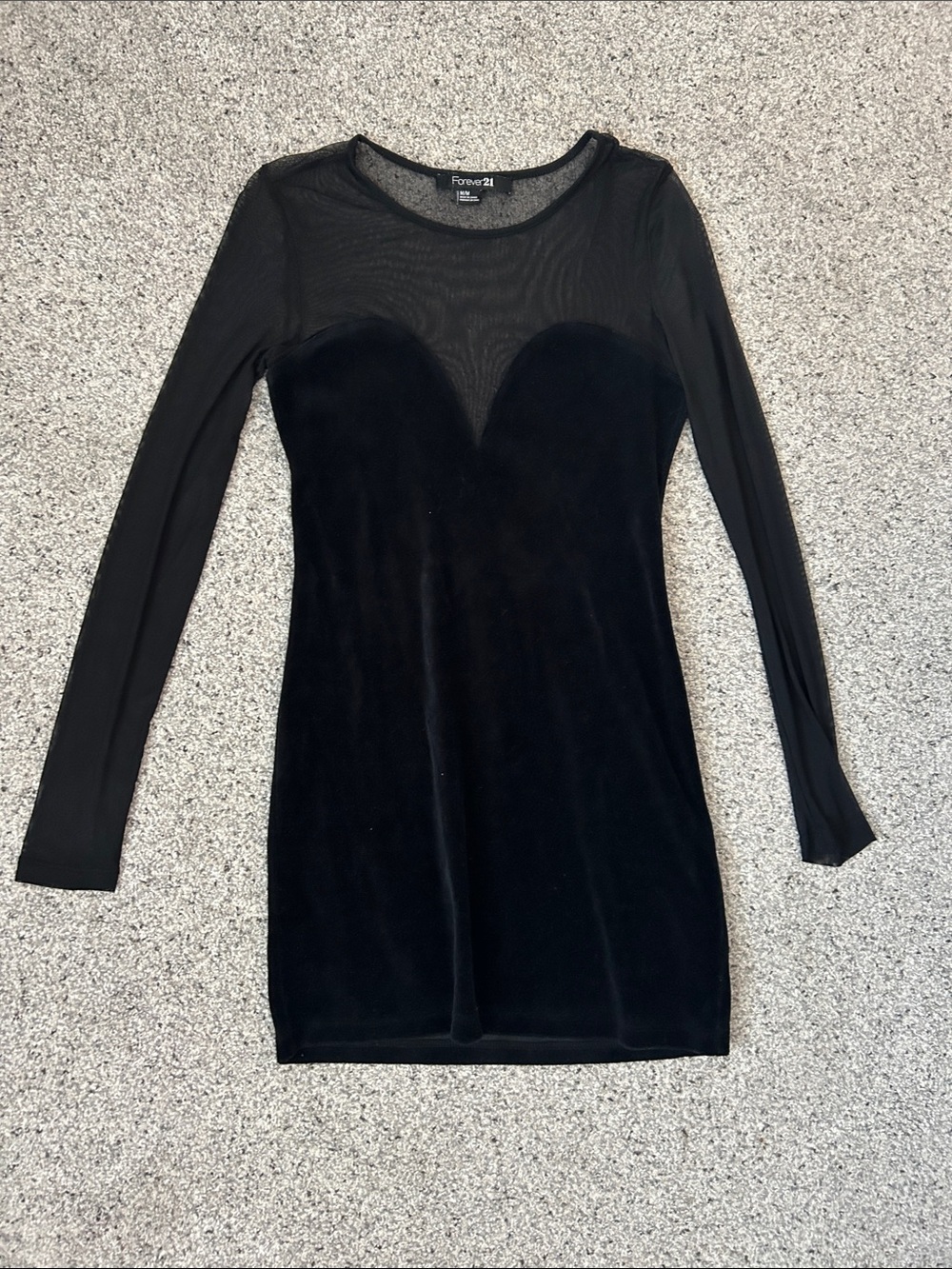 Forever 21 Black Velvet & Mesh Long-Sleeve Bodycon Dress
